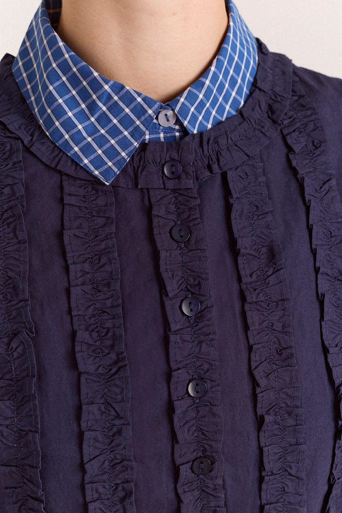 Leighton Ruffle Blouse - Navy