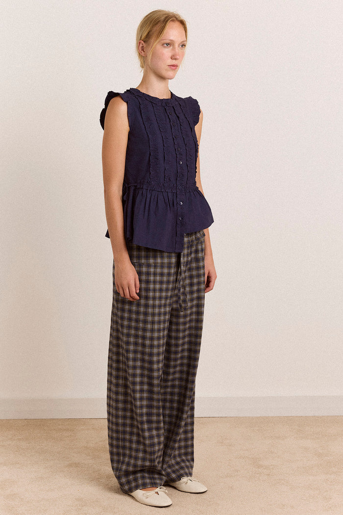 Leighton Ruffle Blouse - Navy