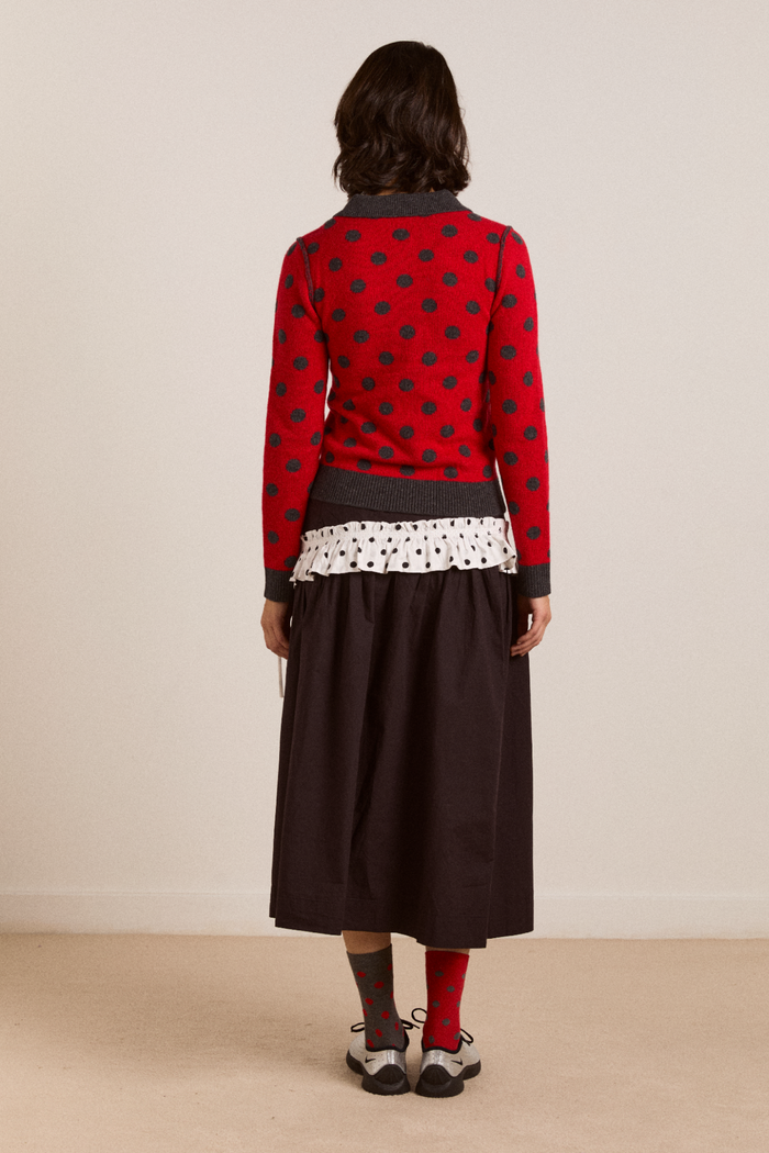Lia Merino Wool Reversible Polo Jumper - Red/Grey Spot