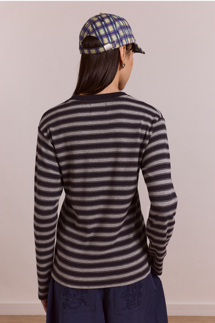 Lilah Fitted Ls Tee - Grey Marl Stripe