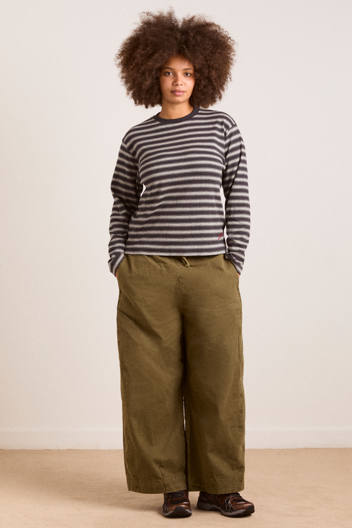 Lilah Fitted Ls Tee - Grey Marl Stripe