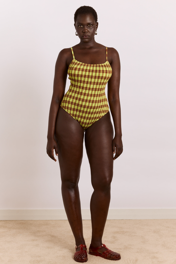 Lilibet Swimsuit - Green & Choc Gingham Print