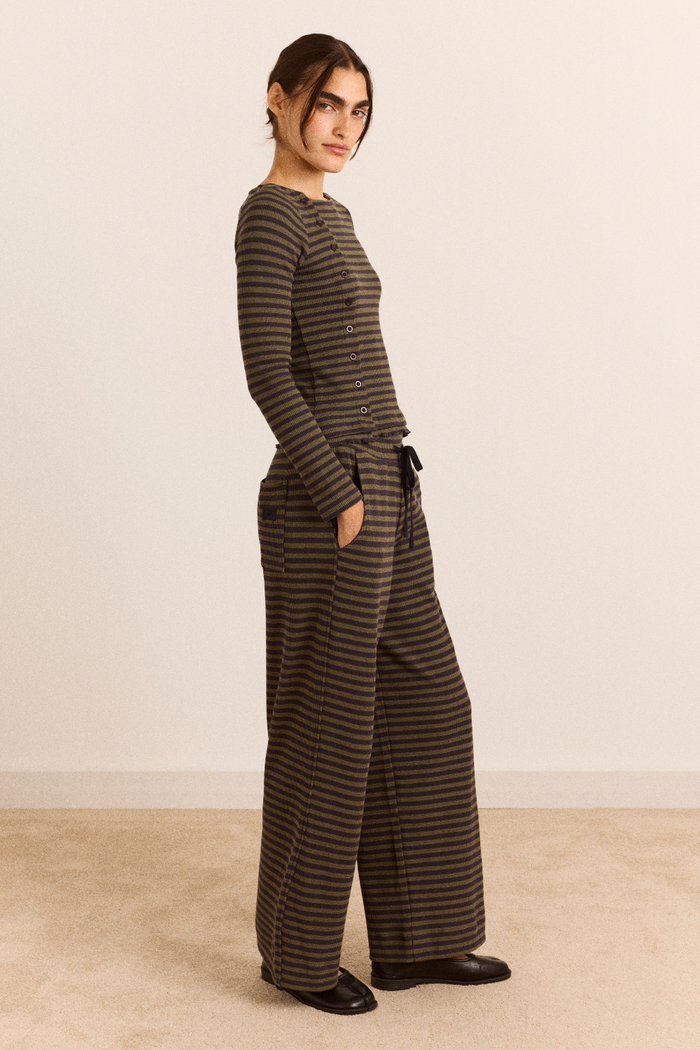 Lizzie Long Sleeve Top - Green/Grey Stripe