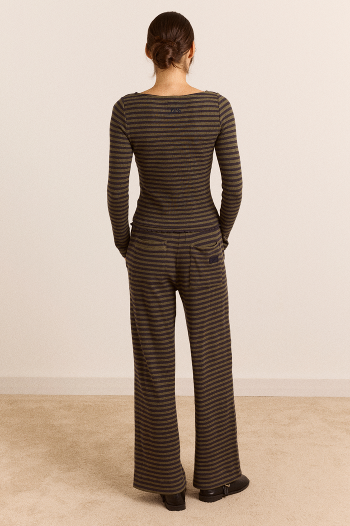 Lizzie Long Sleeve Top - Green/Grey Stripe