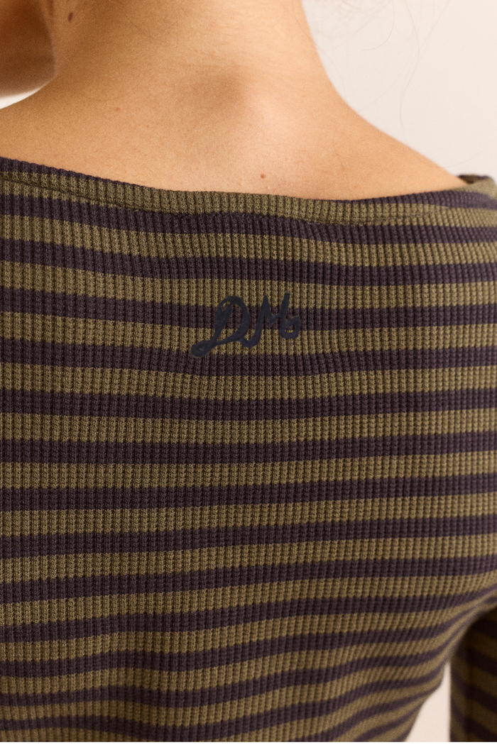 Lizzie Long Sleeve Top - Green/Grey Stripe
