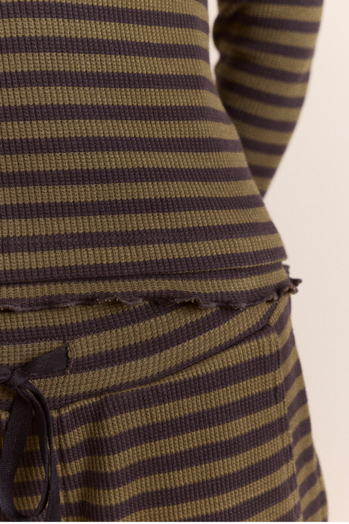 Lizzie Long Sleeve Top - Green/Grey Stripe