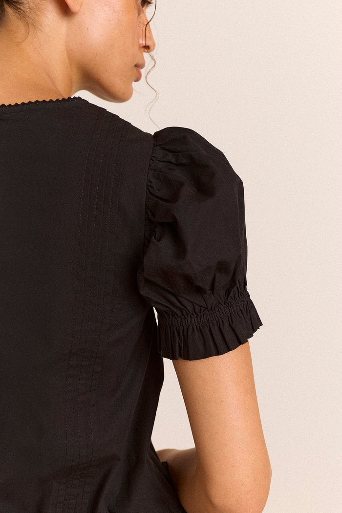 Mabel Lace Insert Blouse - Black