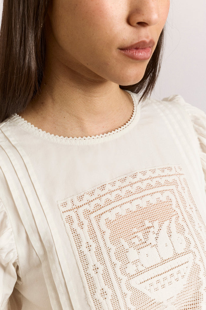 Mabel Lace Insert Blouse - White