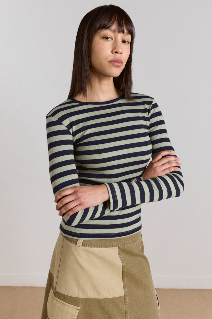 Manon Layered 2 In 1 Top - Green Stripe