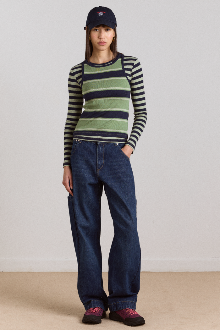 Manon Layered 2 In 1 Top - Green Stripe