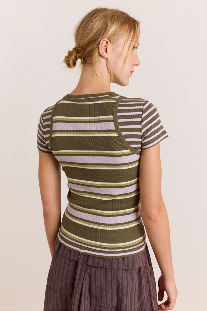 Manon Layered Short Sleeve - Olive/Lilac