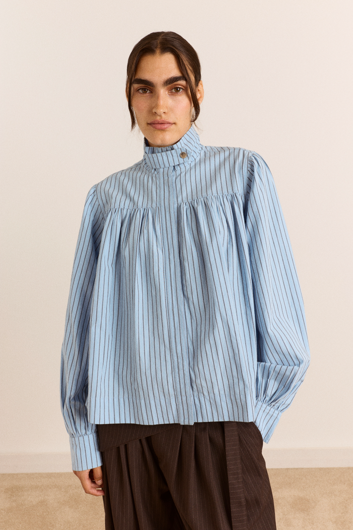 Marigold Funnel Shirt - Blue Stripe