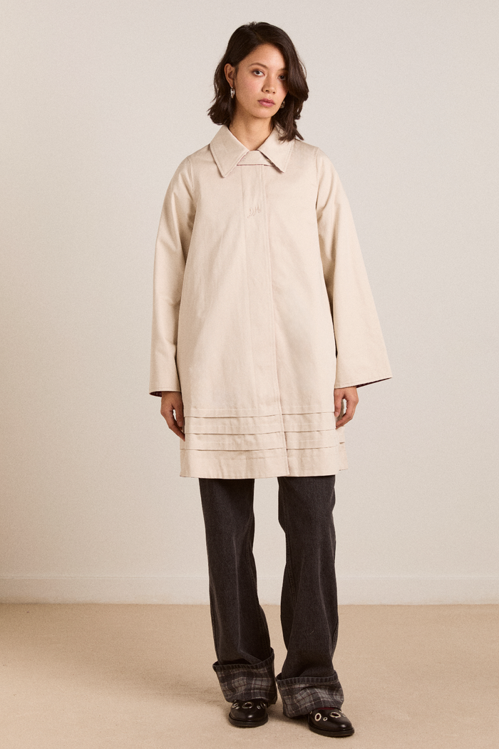 Mercedes Bow Reversible Trench - Gingham & Ecru