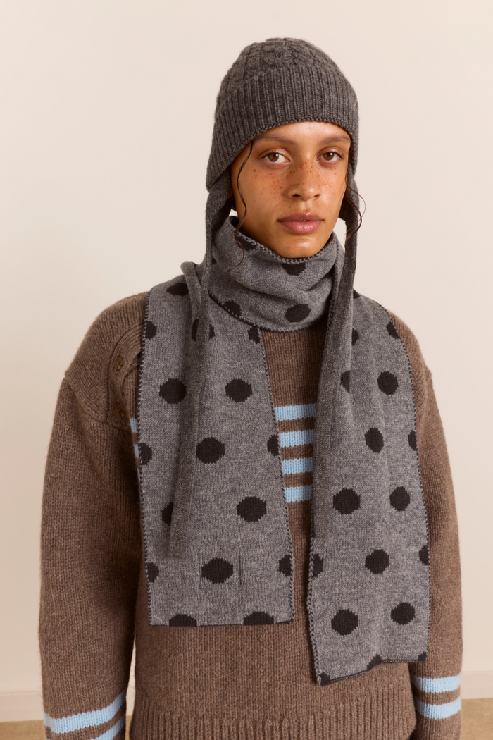 Merino Wool Reversible Scarf - Grey Spot