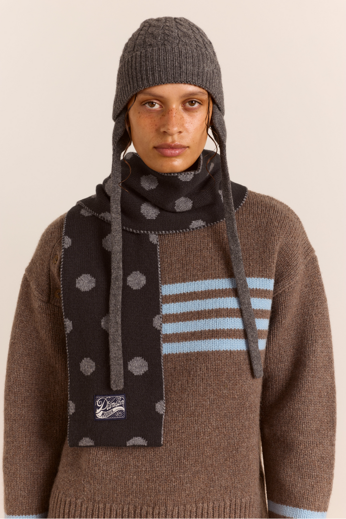 Merino Wool Reversible Scarf - Grey Spot