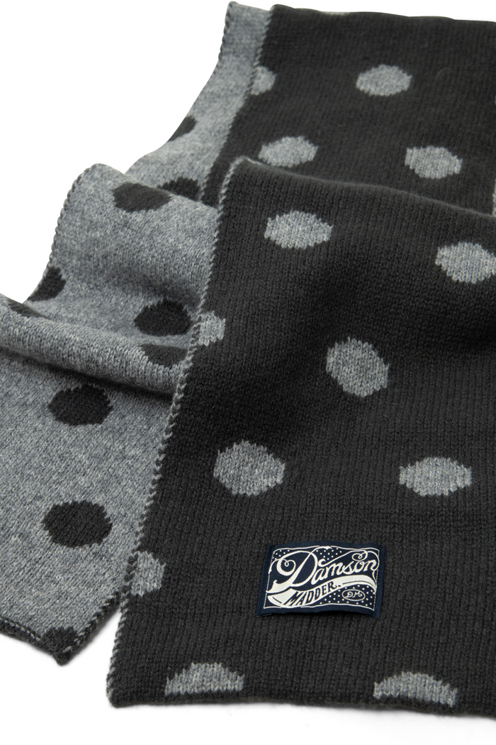 Merino Wool Reversible Scarf - Grey Spot