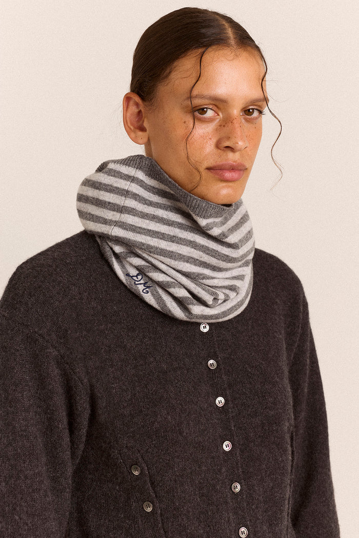Merino Wool Snood Scarf - Grey/Charcoal Stripe