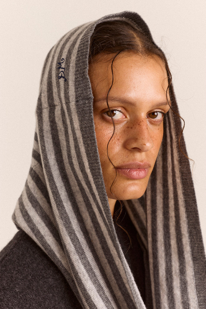 Merino Wool Snood Scarf - Grey/Charcoal Stripe