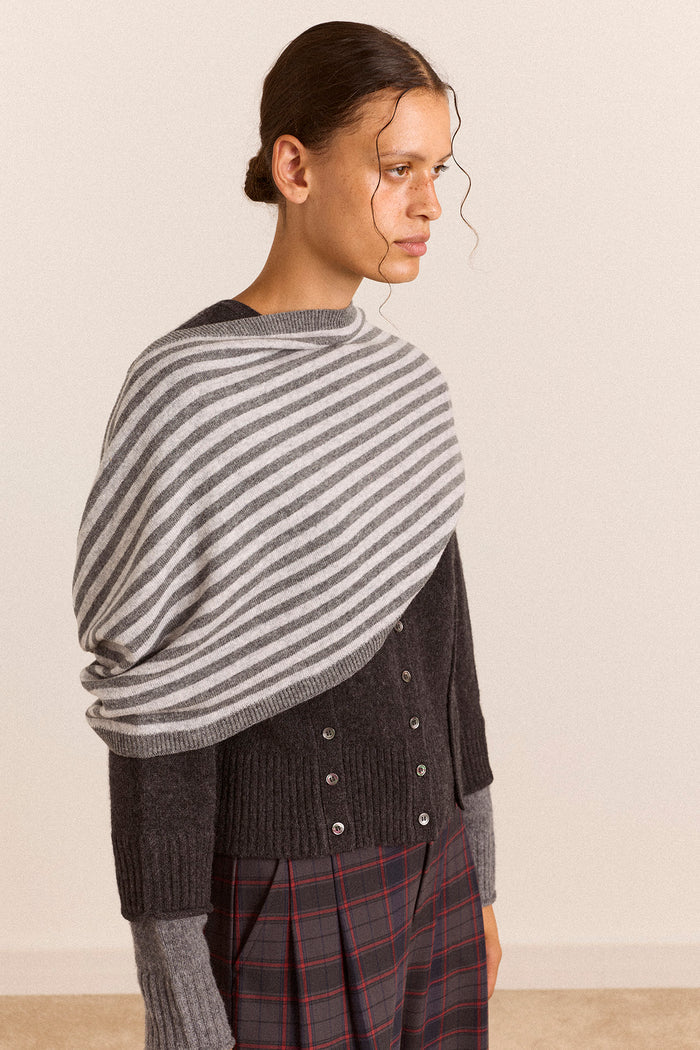 Merino Wool Snood Scarf - Grey/Charcoal Stripe