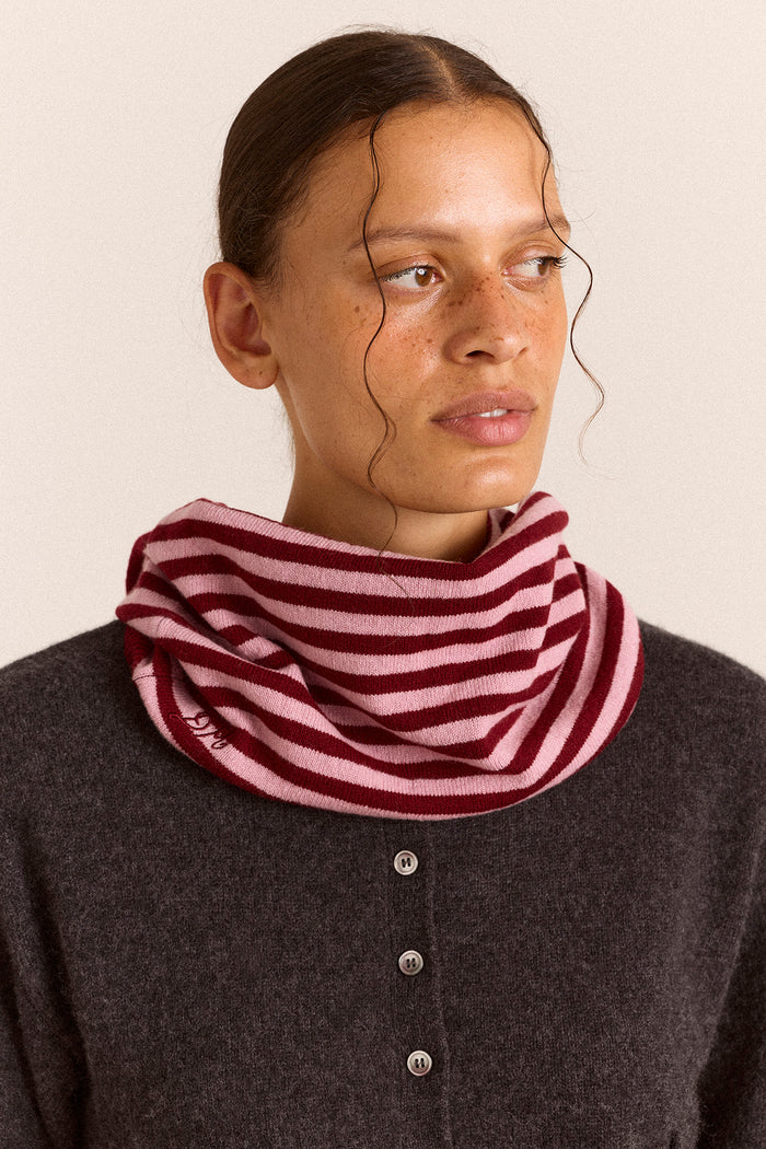 Merino Wool Snood Scarf - Pink/Red Stripe