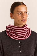 Merino Wool Snood Scarf - Pink/Red Stripe