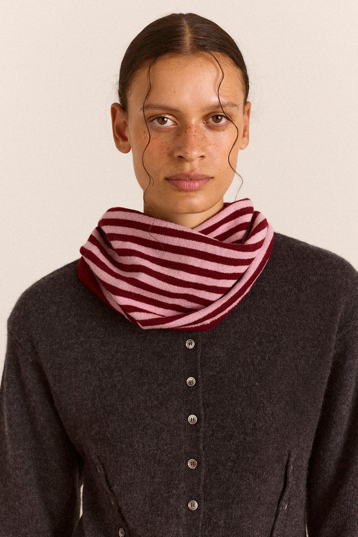 Merino Wool Snood Scarf - Pink/Red Stripe