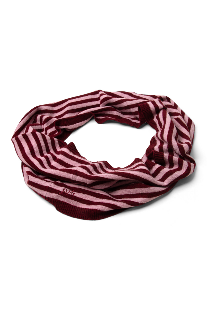Merino Wool Snood Scarf - Pink/Red Stripe