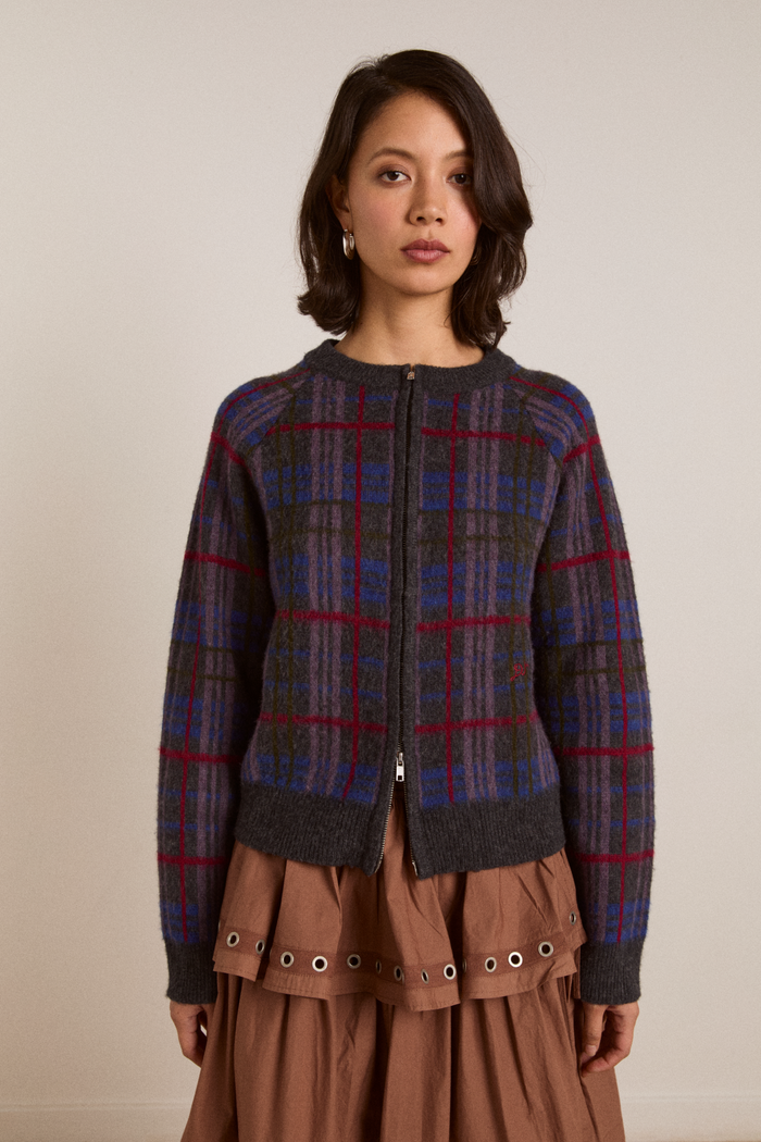 Minah Merino Wool Cardigan - Brushed Check