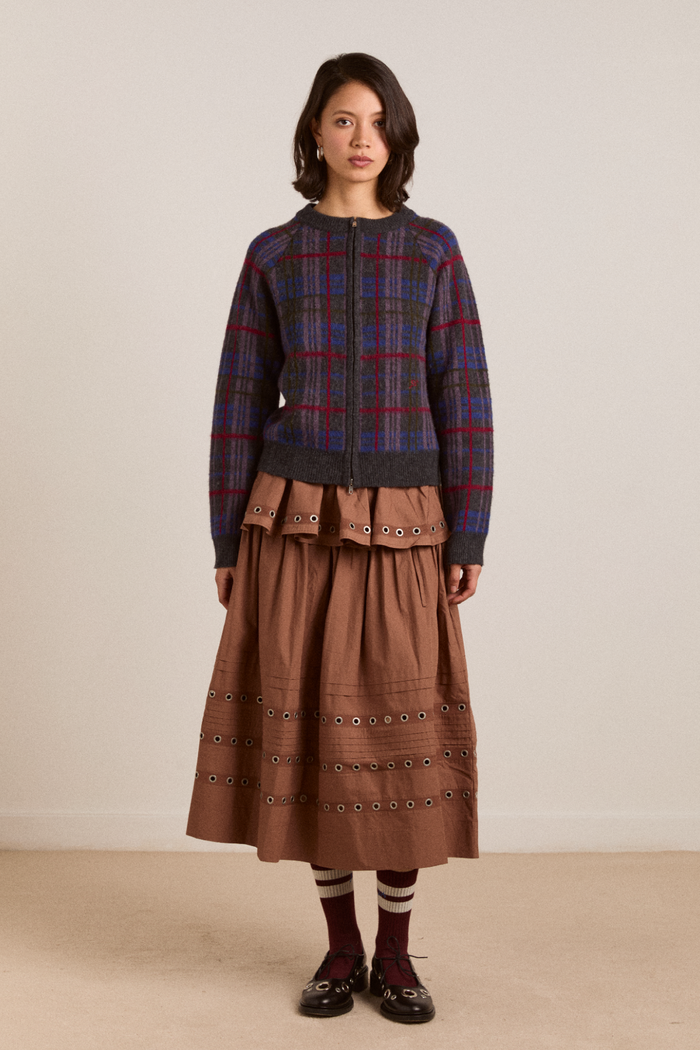 Minah Merino Wool Cardigan - Brushed Check