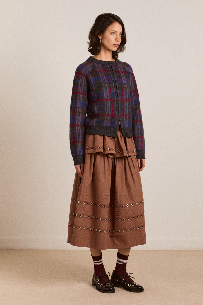 Minah Merino Wool Cardigan - Brushed Check