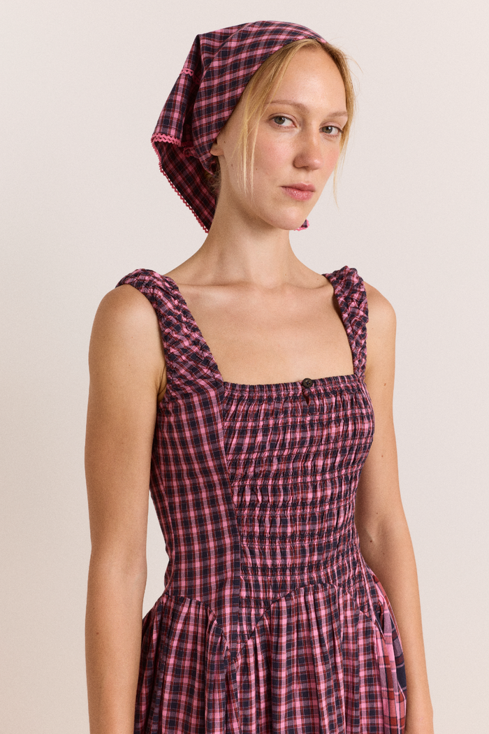 Molly Midi Dress - Magenta Check