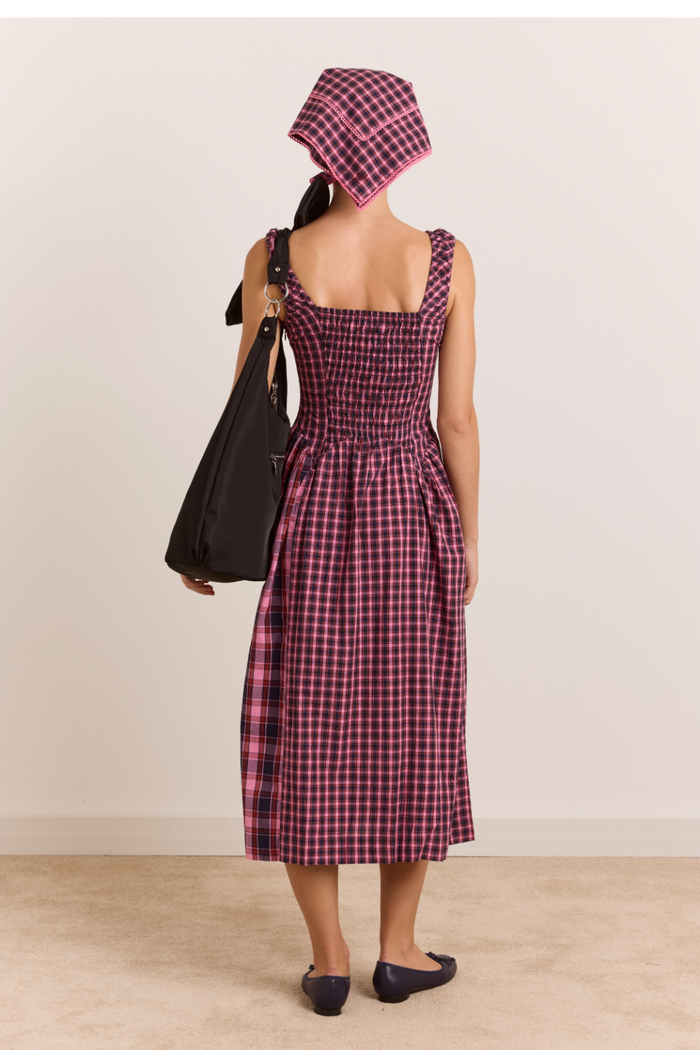 Molly Midi Dress - Magenta Check