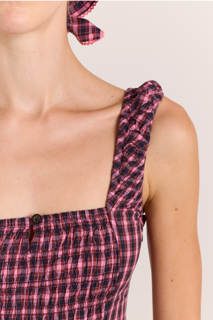 Molly Midi Dress - Magenta Check