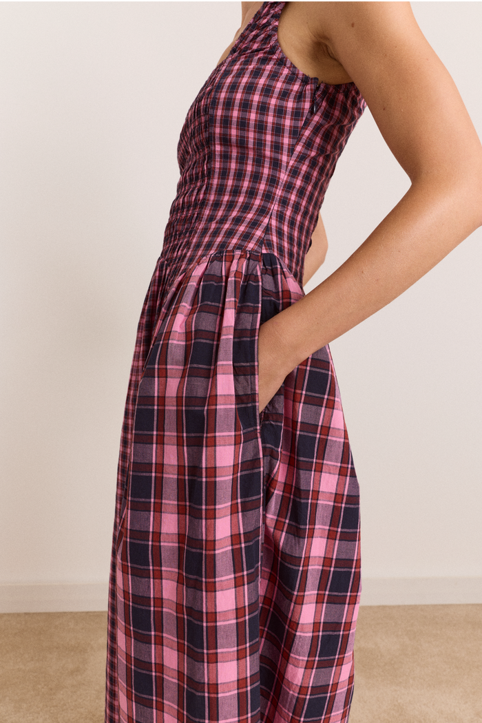 Molly Midi Dress - Magenta Check