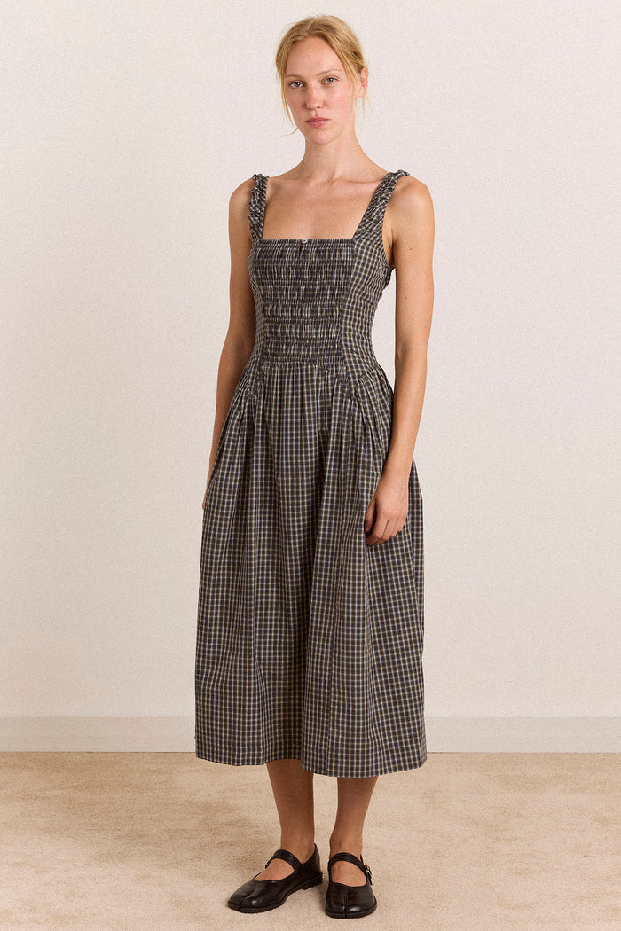 Molly Midi Dress - Navy Green Check