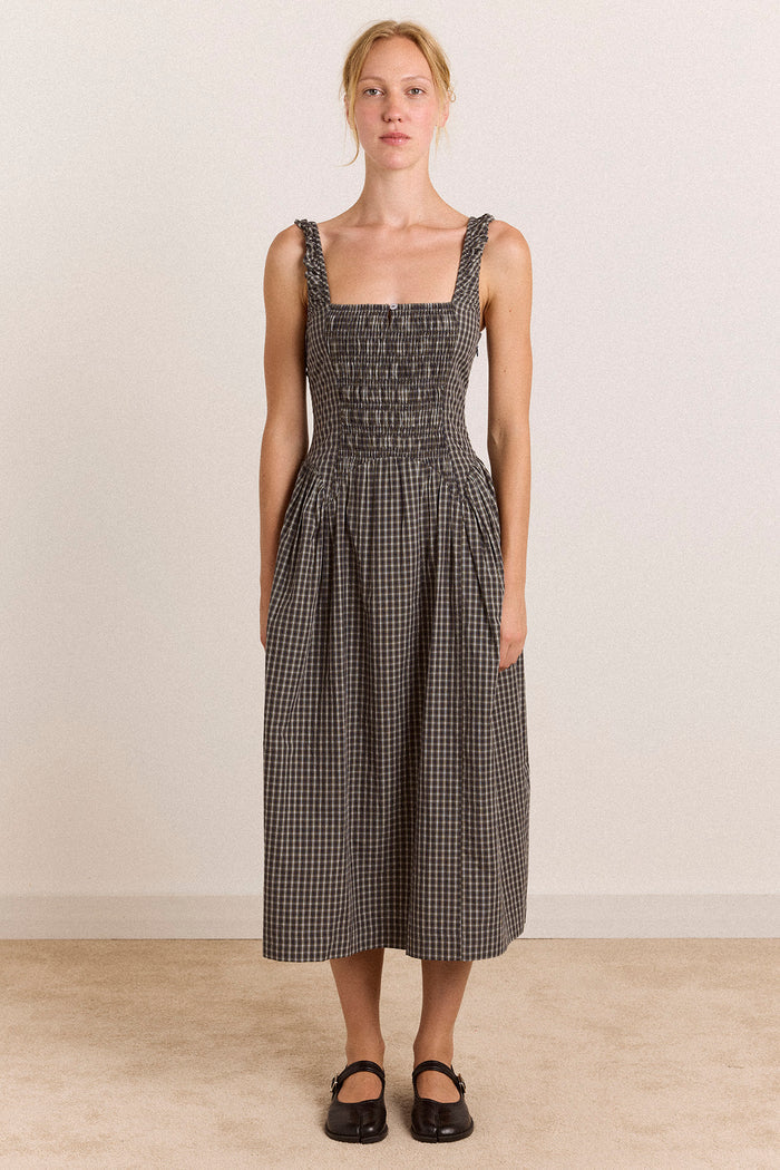 Molly Midi Dress - Navy Green Check