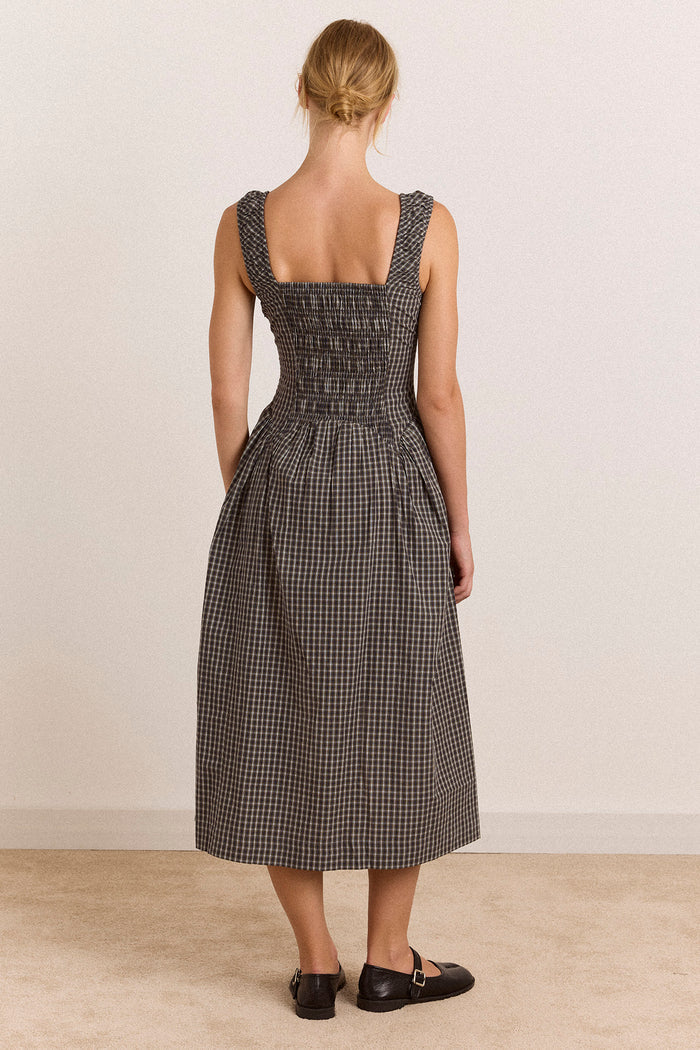 Molly Midi Dress - Navy Green Check