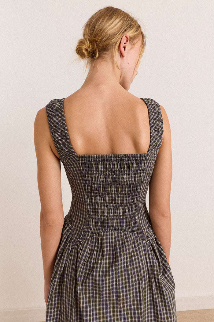 Molly Midi Dress - Navy Green Check