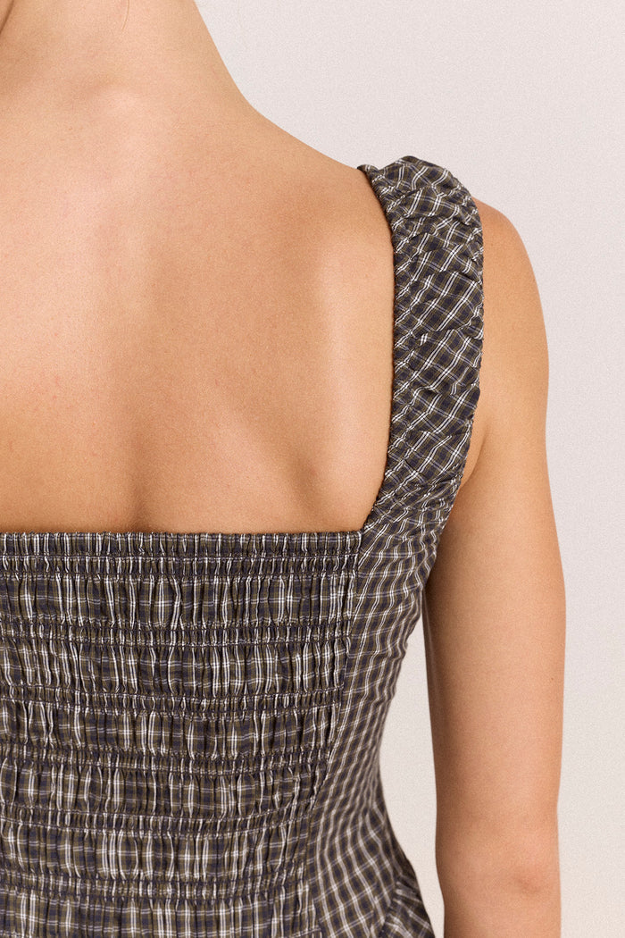 Molly Midi Dress - Navy Green Check