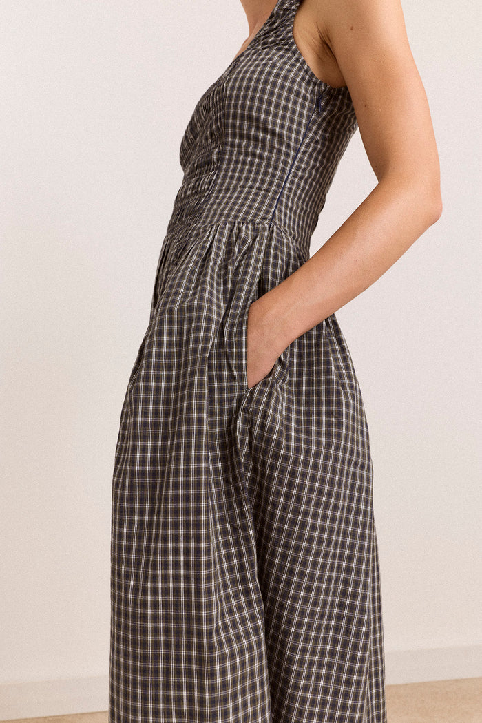 Molly Midi Dress - Navy Green Check