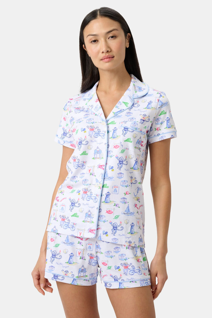 Roller Rabbit Blue Monkey On The Vineyard Polo Pajamas