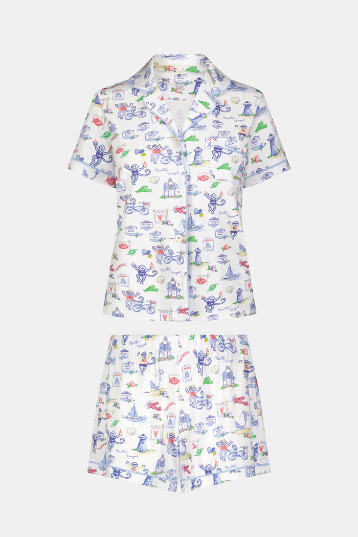 Roller Rabbit Blue Monkey On The Vineyard Polo Pajamas