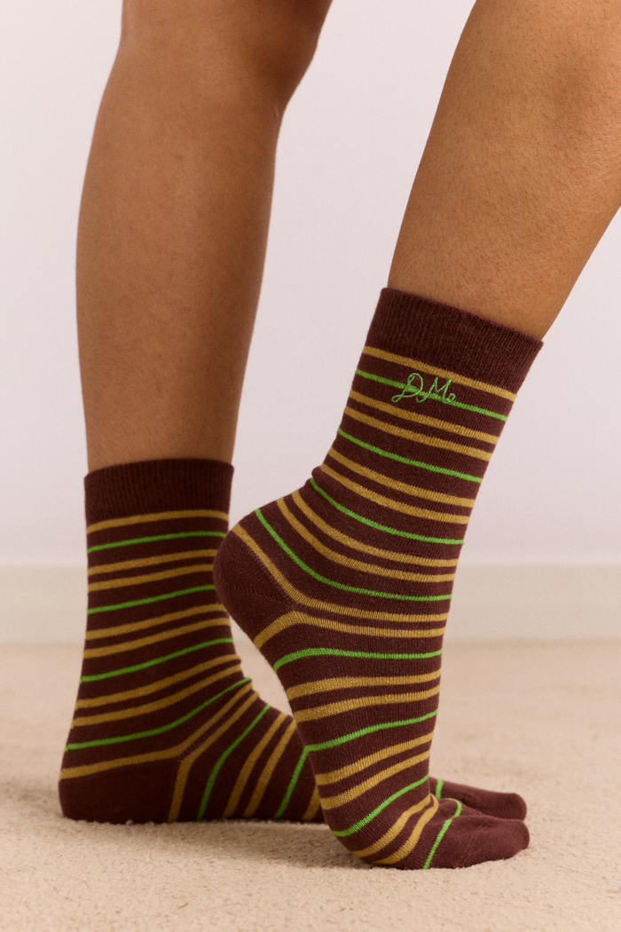 Multi Stripe Socks-Choc & Lime