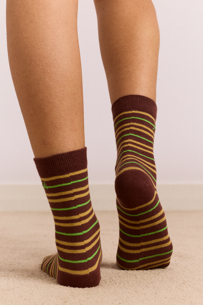 Multi Stripe Socks-Choc & Lime