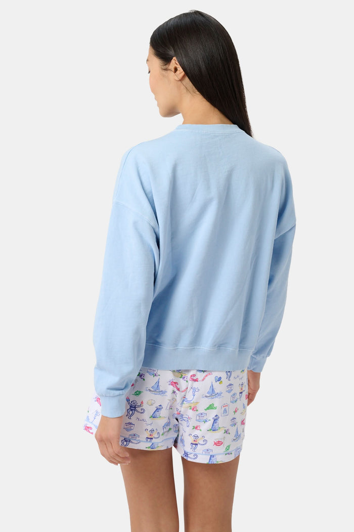 Light blue sweatshirt with 'Martha's Vineyard' text and graphics on a white background