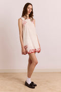 Natalina Wrap Mini Dress - White With Red Embroidery