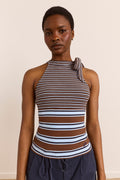 Oriana High Neck Tank - Blue Stripe