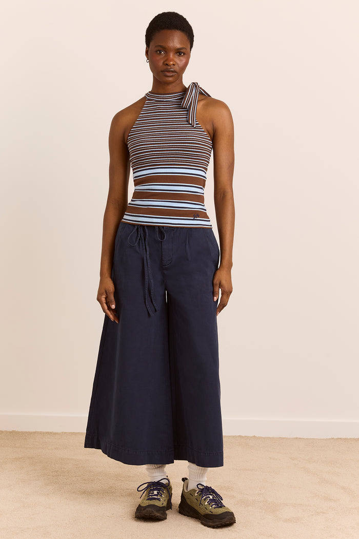 Oriana High Neck Tank - Blue Stripe
