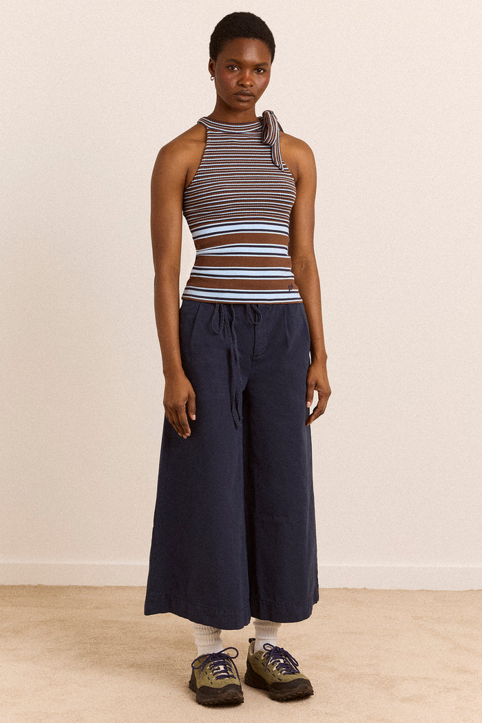 Oriana High Neck Tank - Blue Stripe