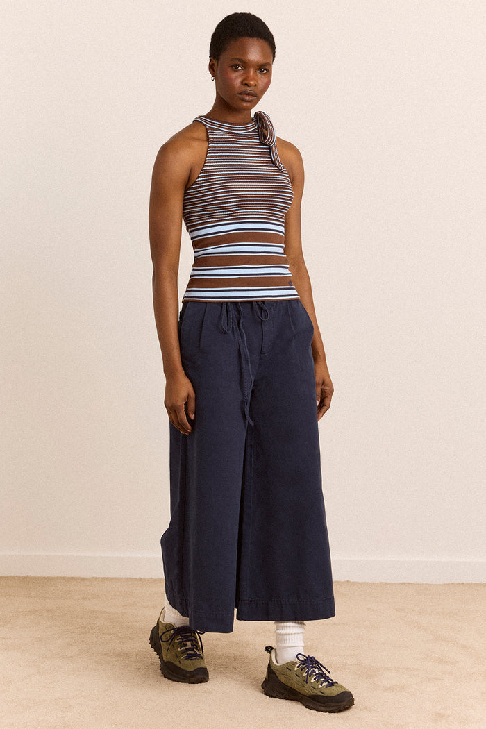 Oriana High Neck Tank - Blue Stripe